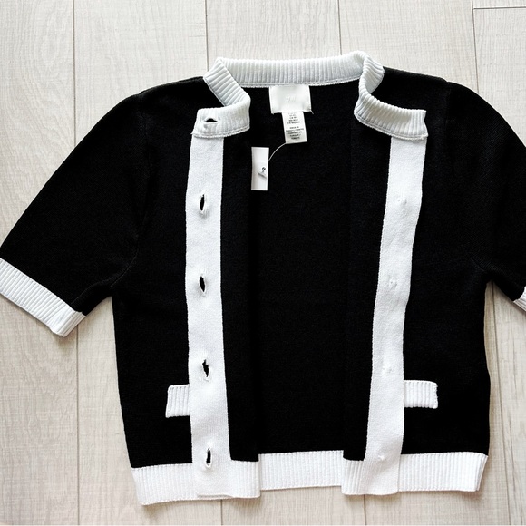 Black and white knit short sleeve sweater - Picture 7 of 11